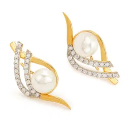 Voylla WomenGold-Plated American Diamond CZ Trendy Pearl Brass Drop Earrings image 4