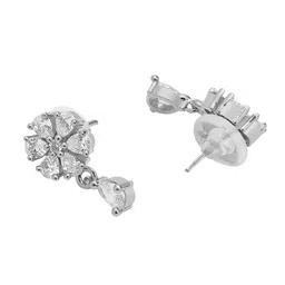 HOT AND BOLD Silver-Plated Zircon Floral Drop Earrings image 3