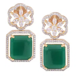Saraf RS Jewellery Gold Plated Green Square Drop Earrings image 3