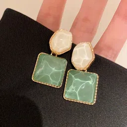 Celestique Artificial Stone Studded Geometric Shaped Drop Earrings image 2