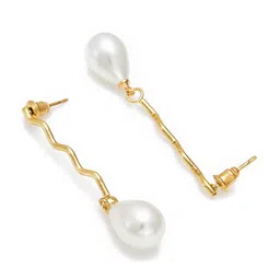 aadita Gold-Plated & White Classic Drop Earrings image 2