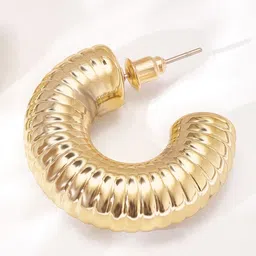 Rubans Voguish Gold Plated Contemporary Half Hoop Earrings image 3
