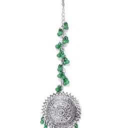 DIVASTRI Silver-Plated Artificial Beaded Oxidised Circular Jewellery Set image 2