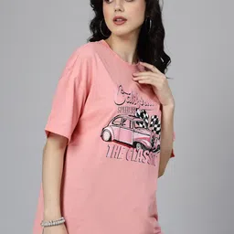 Popster Round Neck Typography Printed Drop-Shoulder Sleeves Oversized Cotton T-shirt image 2