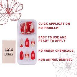 LICK Set Of 28 Press On Nails  Artificial French Manicure Nails Extension Red & Baby Pink image 2