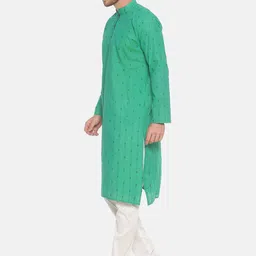 PAROKSH Men Green Printed Dobby Handloom Kurta image 4