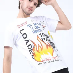 HIGHLANDER Men White & Black Typography Printed Slim Fit Cotton T-shirt image 3