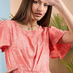 SASSAFRAS Floral Print Flared Sleeve Asymmetric Fit & Flare Maxi Dress image 2
