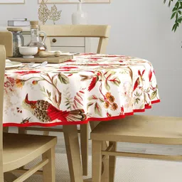 Clasiko White & Red Printed Pure Cotton 4-Seater Table Cover image 2