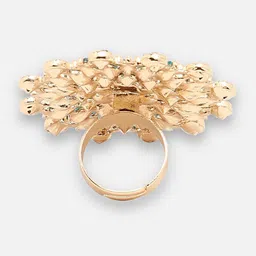 SOHI Gold-Plated & Green Stone-Studded Adjustable Finger Ring image 3