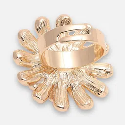 SOHI Gold-Plated Cream Coloured & White Stone Studded Adjustable Finger Ring image 3