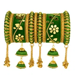 I Jewels Gold Plated Velvet Matching Kundan Work and Latkan Detailing Bangle Set-picture-13