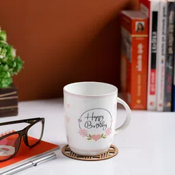 JCPL White & Pink 2 Pieces Happy Birthday Printed Ceramic Glossy Mugs 350 ml Each image 2