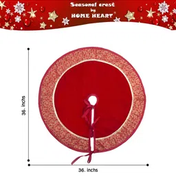 Home Heart Red & Beige Round Double Layered Christmas Tree Skirt Festive Decor image 3