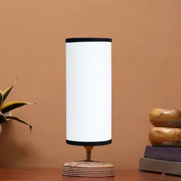 Devansh White Textured Contemporary Cylindrical Shaped Wooden Table Lamp-picture-10