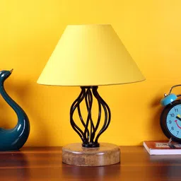 Devansh Yellow Cotton Table Lamp With Wood & Iron Base image 3