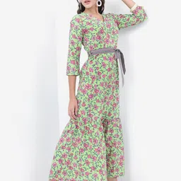 Vishudh Green & Pink Floral Printed Basic Jumpsuit image 5