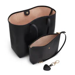 Call It Spring Women Black Solid Tote Bag with Pouch and Bag Charm image 3