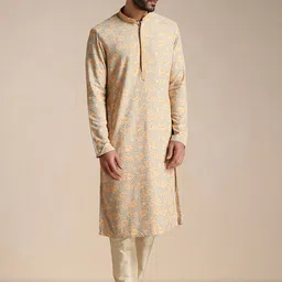 Manyavar Men Green Printed Full Sleeves Kurta With Churidar image 5