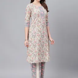 Idalia Women Cream-Coloured Ethnic Motifs Printed Kurta with Palazzos & Dupatta image 2
