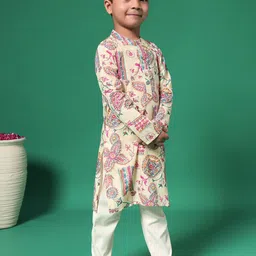 Readiprint Fashions Boys Floral Printed Regular Pure Cotton Kurta with Pyjamas image 3
