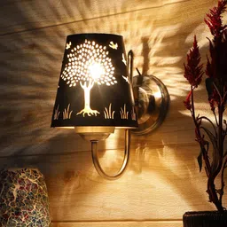 Devansh Etched Black & Steel-Toned Textured Tree Wall Mounted Lamp With Steel Base image 3