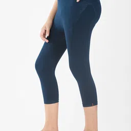 indian flower Girls Navy-Blue Solid Capri Leggings image 3