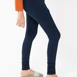indian flower Girls Navy Blue Solid Churidar-Length Leggings image 2