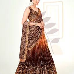 SHOPGARB Embroidered Sequinned Semi-Stitched Lehenga & Unstitched Blouse With Dupatta image 3