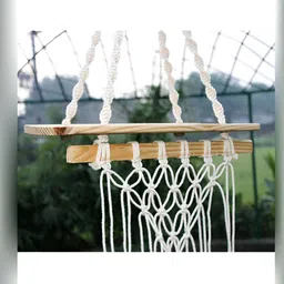 VAH Kya Bat Hai !! White & Brown Pine Knotting Wall Hanging Macrame Wooden Floating Shelf image 5