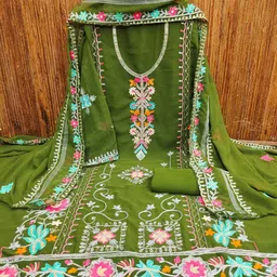 MANVAA Floral Embroidered Unstitched Dress Material image 2