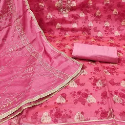 MANVAA Floral Printed Beads and Stones Unstitched Dress Material image 3