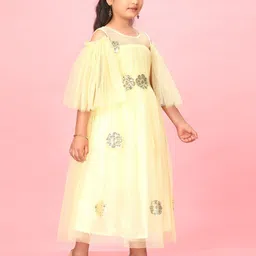 Muhuratam Girls Embellished Flared Sleeve Net Fit & Flare Maxi Dress image 2