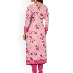 MIRAAN Round Neck Floral Printed Pure Cotton Straight Kurta with Churidar & Dupatta image 3