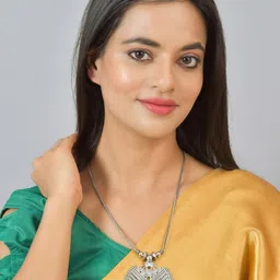 ROHINIKA Brass Oxidised Round Pendent Necklace image 3