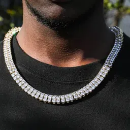 MEENAZ Men Stainless Steel Silver-Plated American Diamond Studded Choker Necklace image 5