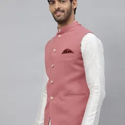 ESSAS club Men Pink Solid Nehru Jacket image 4