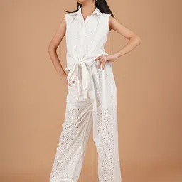 Unique Designers Girls Self Design Shirt Collar Top with Palazzos image 3