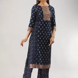 MAUKA Ethnic Motifs Printed Straight Kurta with Palazzos image 3