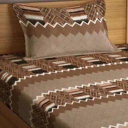Arrabi Brown & Navy Blue Geometric 300 TC Single Bedsheet with 1 Pillow Covers image 5