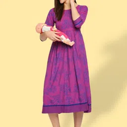 True Shape Floral Printed Fit and Flare Pleated Maternity Dresses image 5