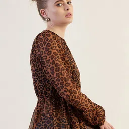 Freehand by The Indian Garage Co Abstract Printed Puffed Sleeves Peplum Top image 3