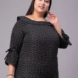 Style Quotient Plus Size Polka Dot Printed Boat Neck Top image 2
