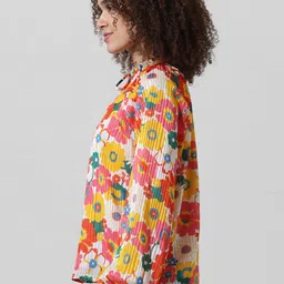 ONLY Self Design Floral Printed Tie Up Neck Long Sleeves Top image 3