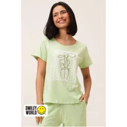Clovia Cotton Graphic Print T-shirt (Green)-picture-28