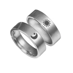 Peora Set Of 2 Silver Plated  Stainless Steel Couple Finger Ring image 5