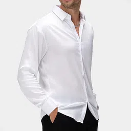 cb-colebrook Mens Stylish Solid Silk Satin Casual Dress Shirts for Men Shiny Long Sleeve Button Down Shirt Party Prom Wedding Shirt for Mens image 3
