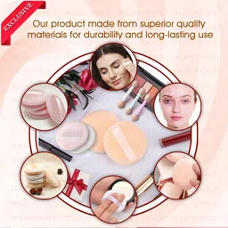 MAJESTIQUE Set Of 3 Flat Powder Puffs With Grip & Makeup Sponge With Stick image 3