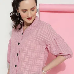 CLEMIRA Checked Puff Sleeves Shirt Style Top image 3