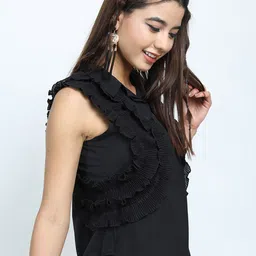 Tokyo Talkies Women Black Ruffles Shirt Style Top image 3